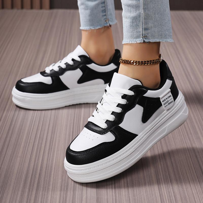 Fashion Fashion Sneakers Autumn New Round Toe Deep Mouth Front Lace-up Colorblock Platform Flat Single Shoes
