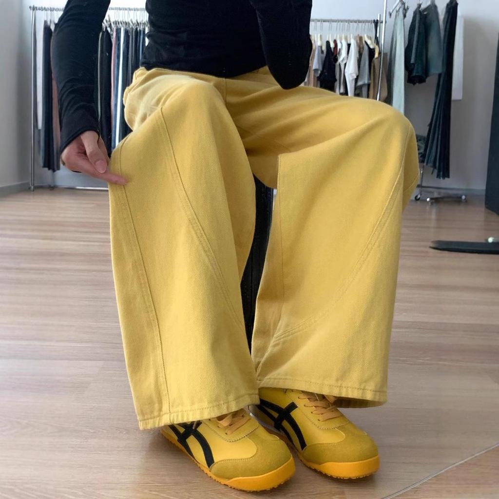 High Street Yellow Wide-Leg Jeans for Women - Trendy, Loose Straight Fit