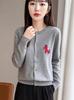 Andy's Women's Cartoon Pony Embroidered Knit Cardigan - Round Neck, Long-Sleeved, Autumn Winter Sweater