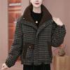 Thickened Warm Winter Plaid Cotton Jacket for Women Loose Casual Slimming Versatile Basic Outerwear Padded Coat