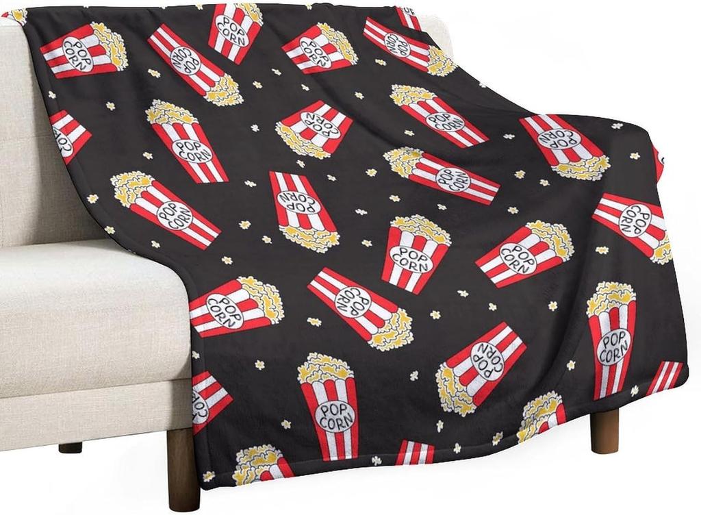 Popcorn Cartoon Throw Blanket Modern Art Print Black Cozy Lightweight for Bedroom Living Room Dorm Chair Sofa Travel xin