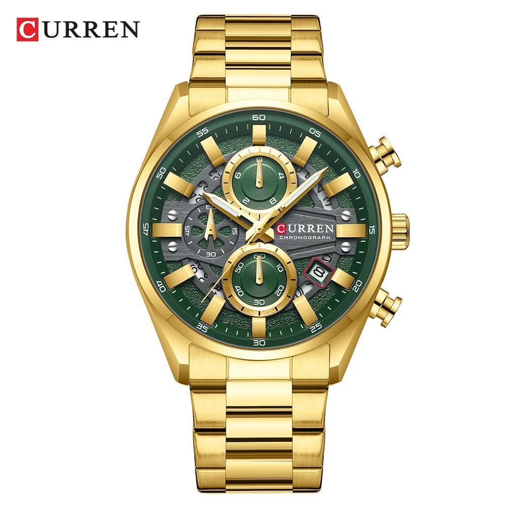 

CURREN Men s Waterproof Watch Chronograph Function Date Glowing Hands Stainless Steel Watch Business Watch зелений/золотий