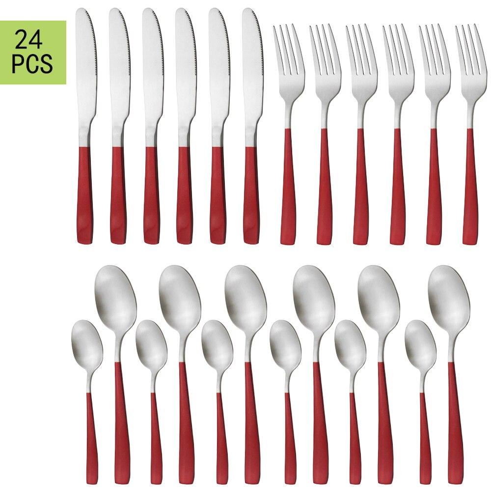 24ks Černé nádobí Nerezové příbory Večeře Nůž Lžíce Vidlička Dezertní lžičky Západní kouskové nádobí Sada kuchyňského nádobí