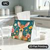 1pc Tissue Box, Whimsical Style Fawn Floral Gentle Charm Pattern, 2D Flat Printing, Polyester Fabric, Machine Washable, Tissue Organizer, for Outdoor 