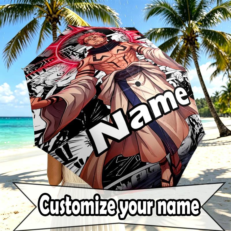 Custom Name Personalized Jujutsu Kaisen Print Umbrella, Auto Open Close, 8‑Rib Sturdy Frame, Commute Camping Hiking Use, Birthday Gift