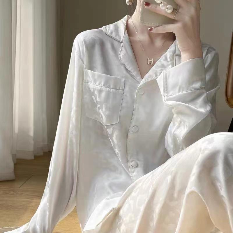 Lace Long Sleeve Black Cardigan Pajamas for Women – Sweet and Loose Spring/Autumn Homewear with Long Pants