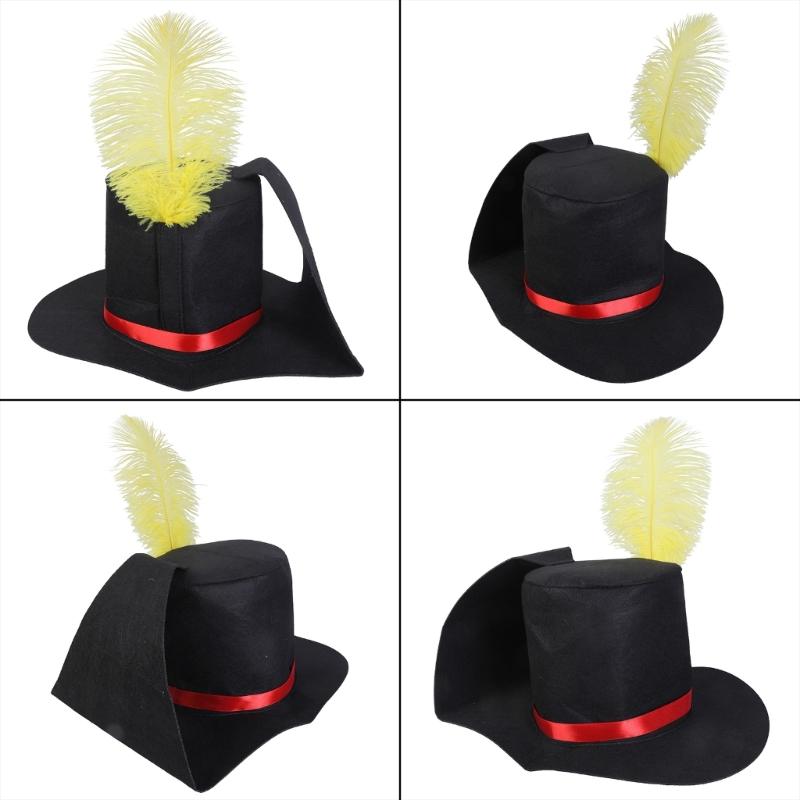 Elegant Black Festive Party Hat Soft  with Yellow Feather for Holiday Caroler Unisex Black Christmas Hat