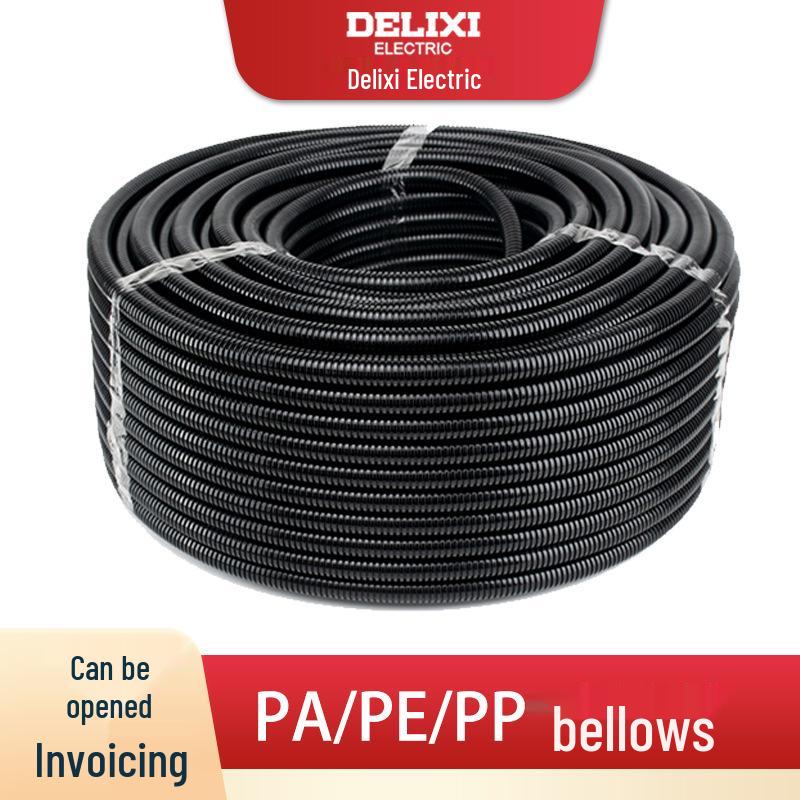 DELIXI PA Nylon Flame Retardant Waterproof Cable Protection Sleeve Conduit Wire Protector. PE Corrugated Pipe, 10mm OD, Black (100m)