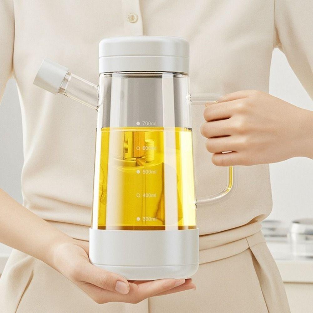 700 ML Glass Oil Bottle Large Capacity Heat-resistant Olive Oil Dispenser Leak-proof with Handle Gravity Oil Bottle Restaurant