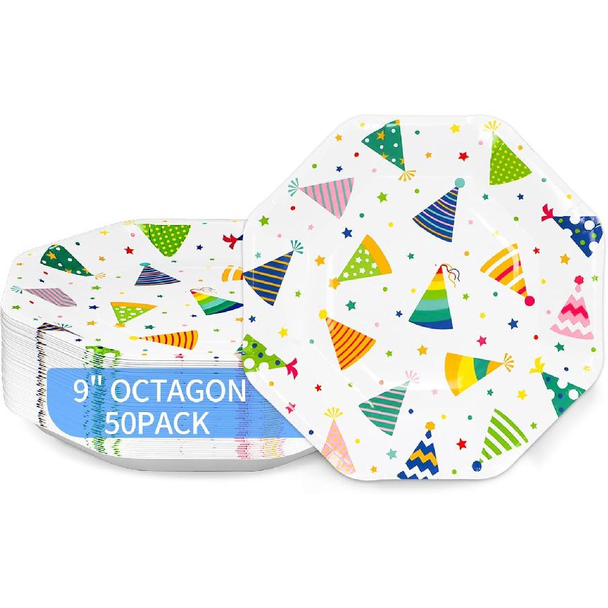 DYLIVeS Birthday Party Plates, 9  Hats off Happy Bithday Hats Dessert Plates Birthday Party Decorations Birthday Party Supplies for Girls and Boys