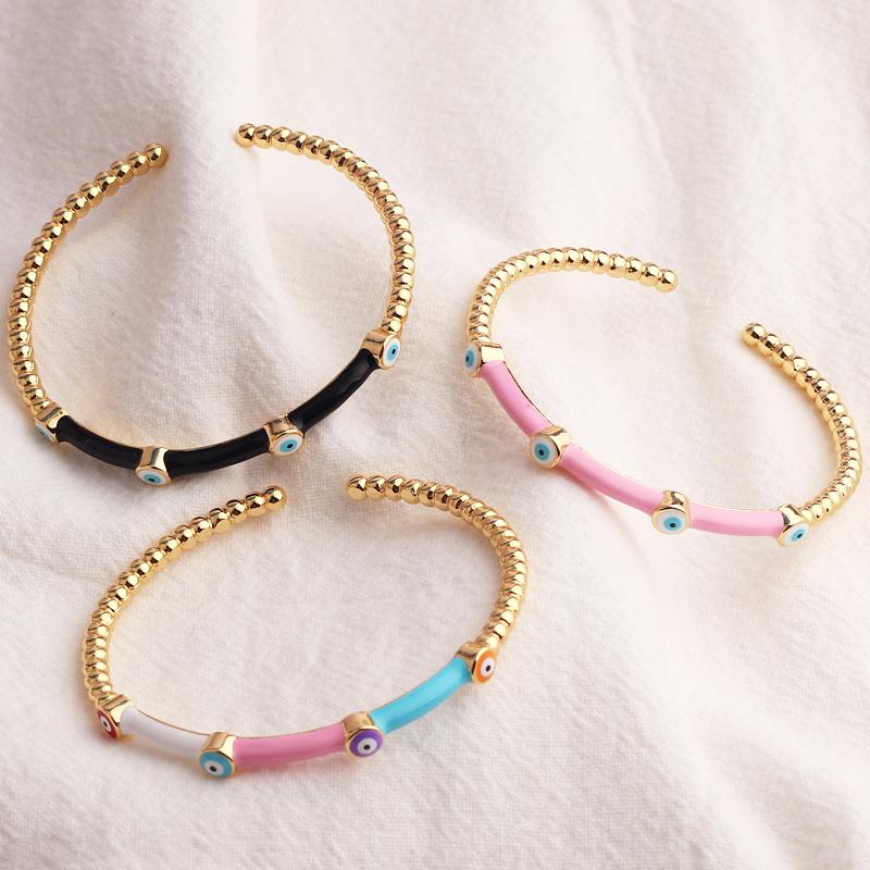 High Quality Fashion Drip Oil Hand Jewelry Gold Color Colorful Enamel Turkish Lucky Evil Eye Bangle Bracelet For Women