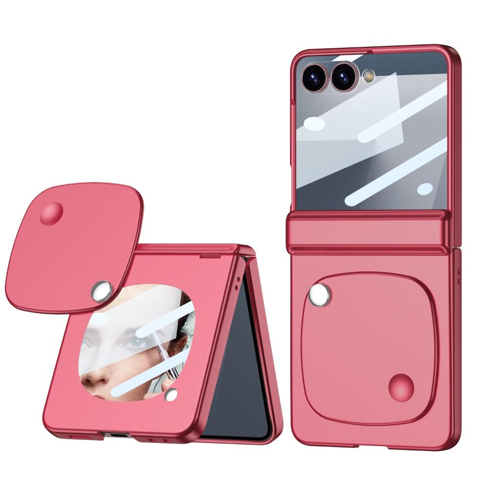 

Модный кейс для телефона Samsung Galaxy Z Flip 7 с покрытием Dopamine Skin Feel, зеркалом для макияжа и защитным стеклом на магнитном шарнире Galaxy Z Flip7 красный