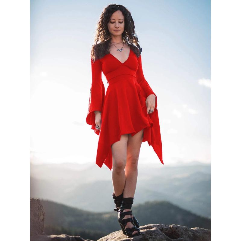 New Women's Sexy Deep Slim Fit Lotus Leaf Sleeves Irregular Dress Dress