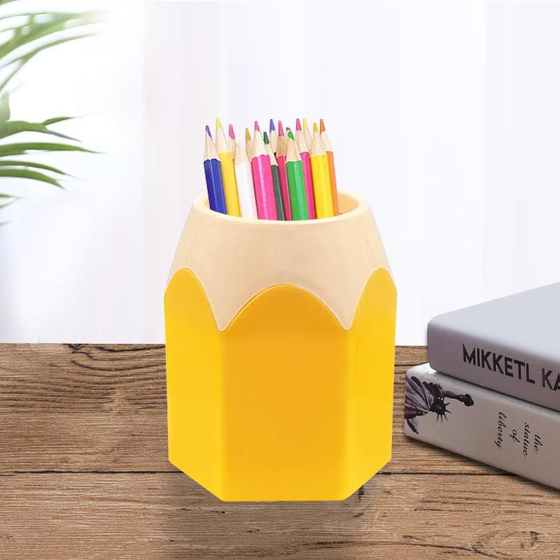Color Pencil Head Pen Holder Student Office Study Stationery Desktop Storage Bucket Hexagonal Pen Holder Contrasting Color Induction Holder