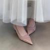 Fashion Summer Low Top Fine Heel Shoes Women Fashion Pointy Splicing Monochrome Cow Suede Slip-on Heel Shoes