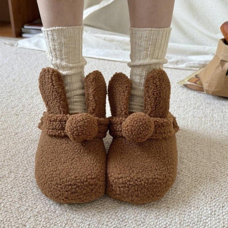 Fashion versatile cute cartoon fluffy slippers autumn and winter new outer wear huge comfortable soft half slippers cotton shoes