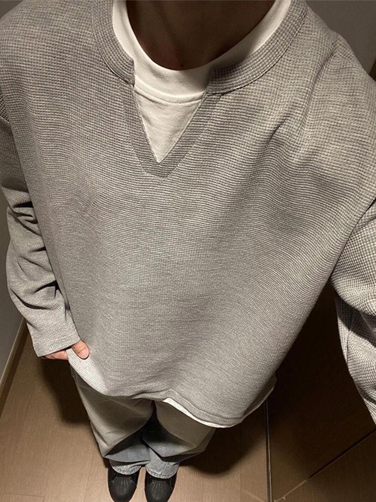 Men's Waffle Knit Two-Piece Collar Sweatshirt - Heavyweight Long Sleeve Casual Top for Spring & Autumn Trend