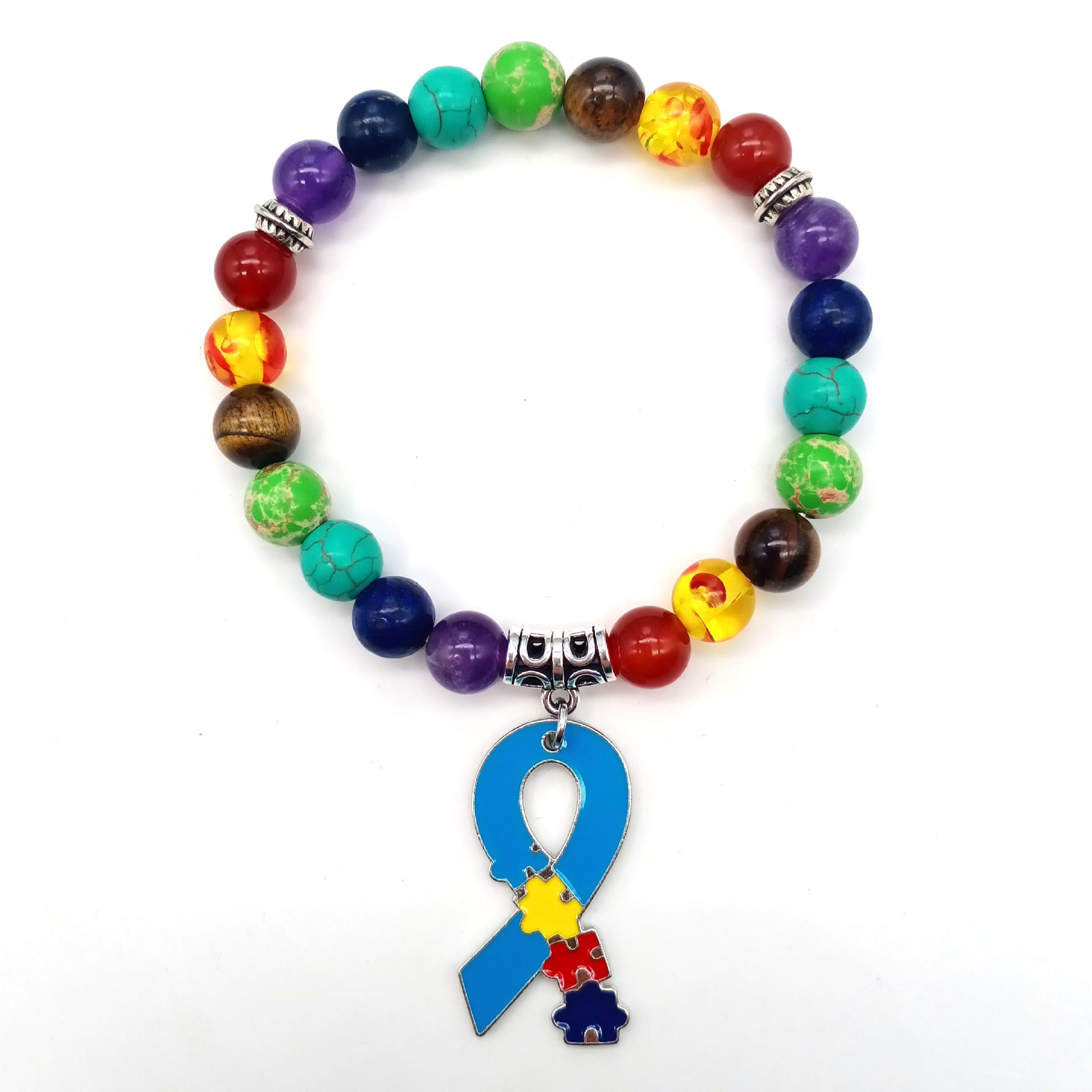 

Браслет для йоги семи чакр с подвеской в виде ленты-сердца в знак осведомленности об аутизме