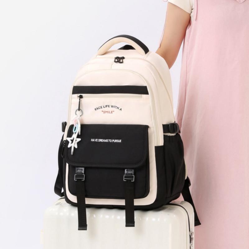 New Simple Letter Portable Travel Backpacks Large Capacity High Value Dirt-resistant Middle School Girls Schoolbag College Student Waterproof Book Bag