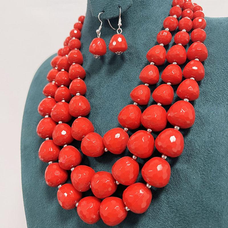 European and American jewelry multi-layer color exaggerated atmosphere acrylic beads neck chain necklace irregular красный
