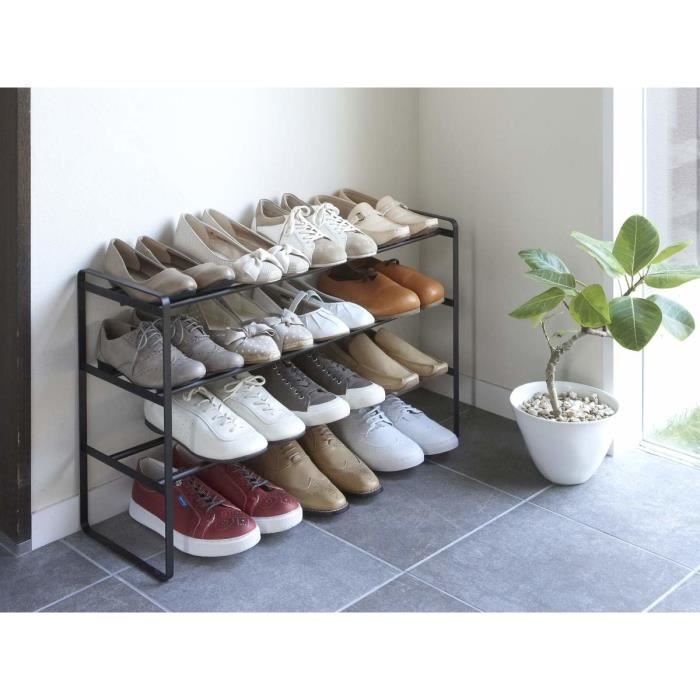Yamazaki Home Étagère à Chaussures de 3 Niveaux de Chaussures Porte-Chaussures noir 41,0 à 70,0 x 46,0 x 25,0 cm