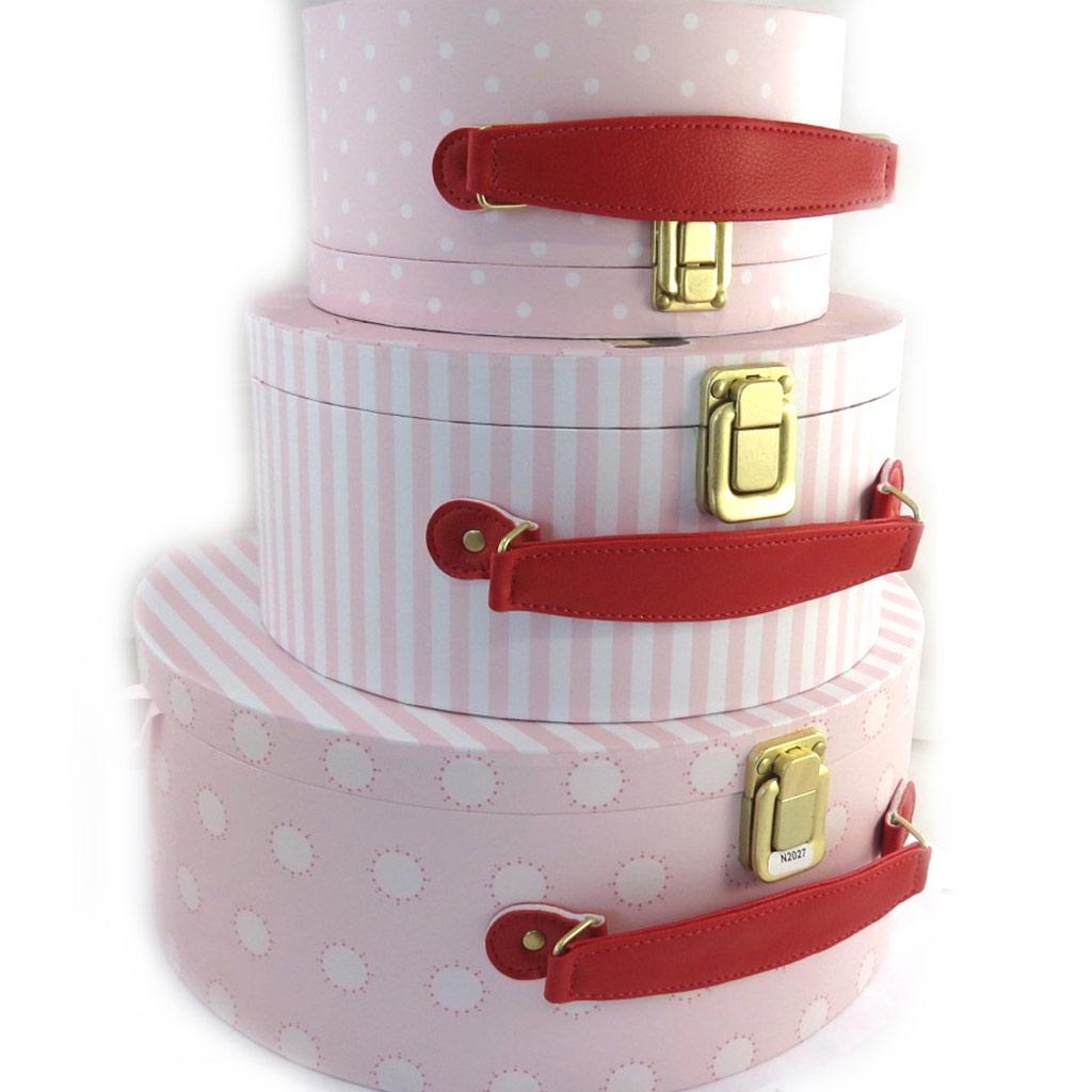Les Trésors De Lily [N2027] - 3 Nesting Suitcases 'Mrs Smith' Pink Red