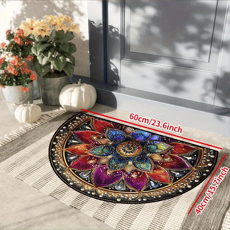 1Pcs Flower Pattern Semi Circle Welcome Doormat Non-Slip for Outdoor Patio Porch Kitchen Bathroom Entryway Floor Mat
