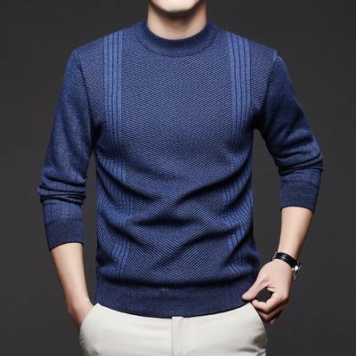 Winter Mock Neck Thick Fleece Knitted Pullovers Men Fashion Smart Casual Warm Sweater Mens Slim Fit Knit Pullover Sweaters