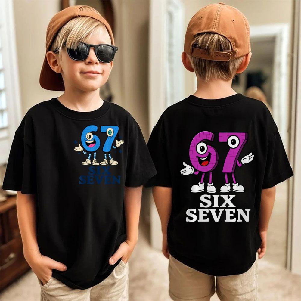 67 T-shirt Girocollo Manica Corta con Stampa Brainrot Divertente Maglietta Meme per Ragazzi Ragazze Bambini Sei Sette Divertenti Bambini Y2k Magliette Top