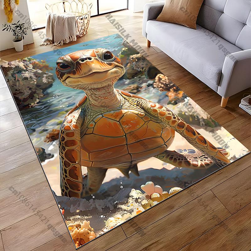 Smiling turtle underwater world carpet Yoga living room room decor children's crawling mat doormat area rug games mat