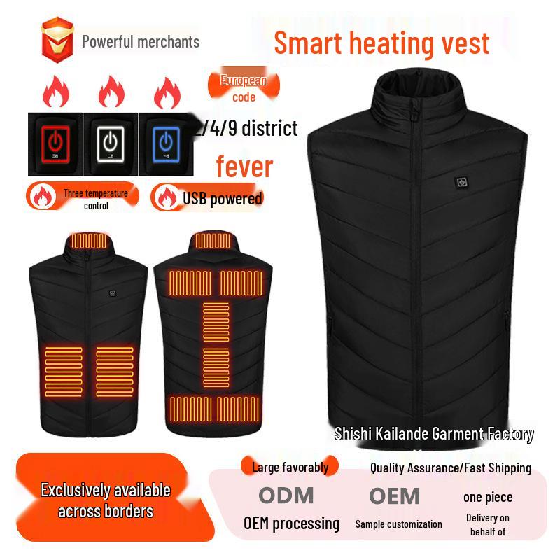 Nine-Zone USB Electric Smart Heating Vest with Carbon Fiber Warmers.