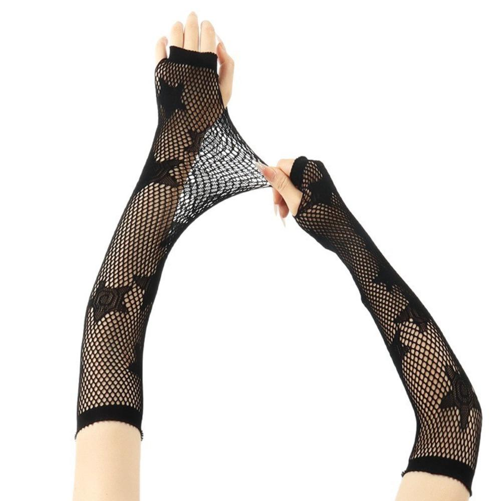 Star Fishnet Long Mesh Gloves Performance Dance Fingeless Gloves Halloween Costume