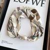 Simple magnetic buckle pearl long silk scarf women's spring and autumn scarf summer printing decorative scarf versatile thin neck protector