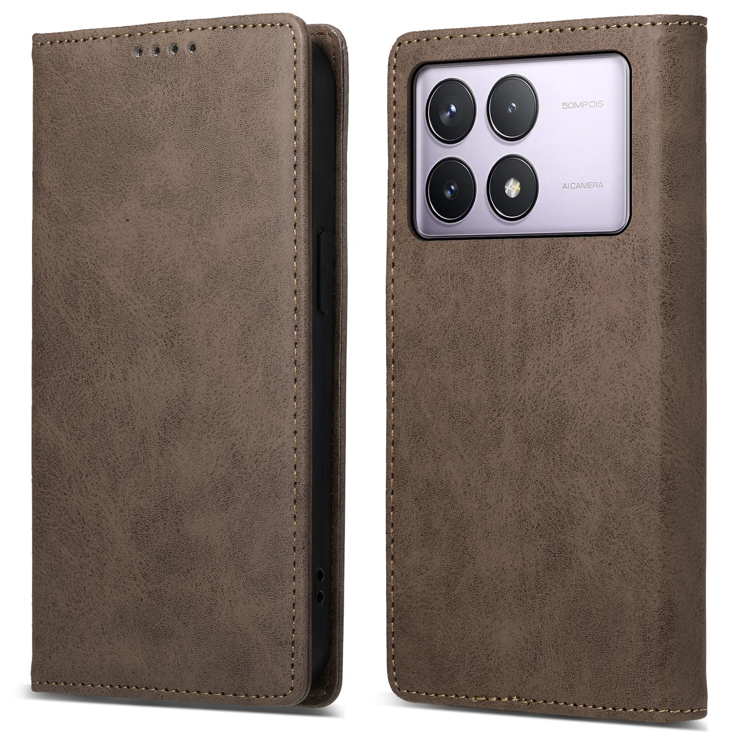 

DF-05 For Xiaomi Poco F6 Pro 5G/Redmi K70 5G/K70 Pro 5G RFID Blocking Case PU Leather Phone Cover Brown