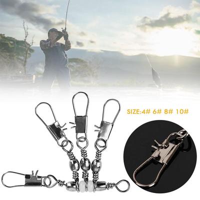 10pcs 3-Way Fishing Snap Connector with Pin Bearing Barrel Stainless Steel Rolling Swivel Sea Fishing Solid Ring Heavy Duty Ball