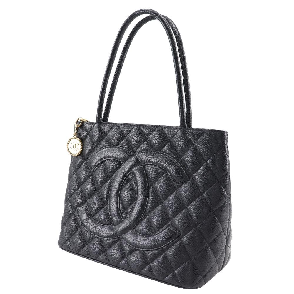Chanel Medallion Tote Tote Bag A01804 Black Caviar Skin Women Used