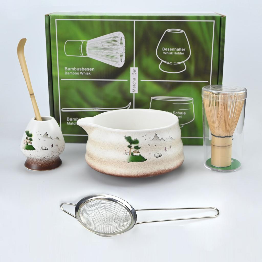 Matcha Tea Ceremony Set - 2pcs/4pcs/5pcs Traditional Kit with Bowl, Whisk & Spoon - Perfect Gift for Holidays & Home Decor