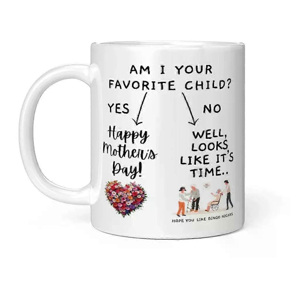 Funny Mother's Day Coffee Mug, 11/15 oz "Am I Your Favorite Child?" Humorous Ceramic Cup, Novelty Gift for Mom from Daughter Son, Mother's Day Present