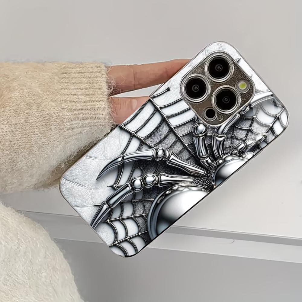 Silver Spider Protect luxurious Exquisite luxury High-end PhoneCase Glass PhoneCase for iPhone 17 16 15 14 13 12 11pm Pro Plus