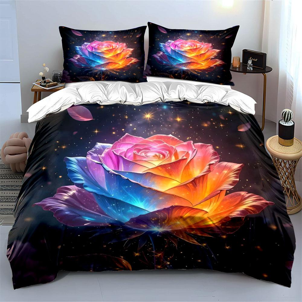 Colorful Rose Decor Set Soft Comfortable Duvet Cover Bedding Set Included 1*Duvet Cover & 2*Pillowcases, Gift