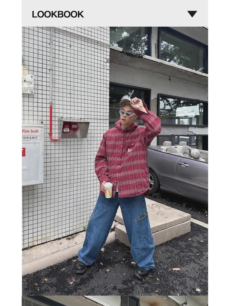 Men's Retro Leopard Patchwork Wide-Leg Jeans - Washed Scimitar Design, Spring/Autumn Style