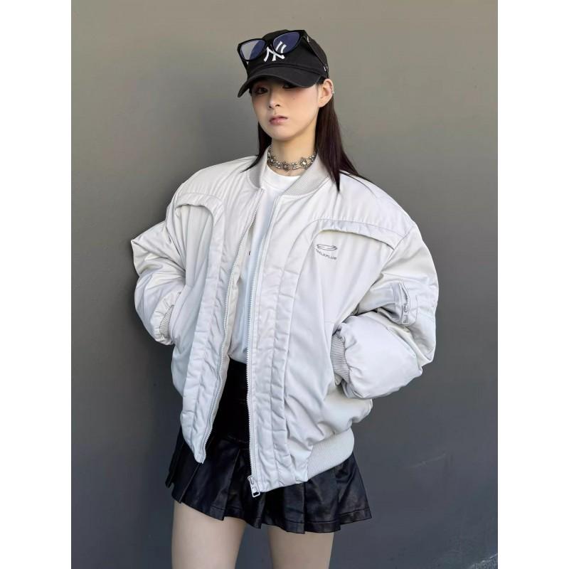 Winter Thick Baseball Cotton Jacket Retro Letter Split Design Warm Streetwear Men