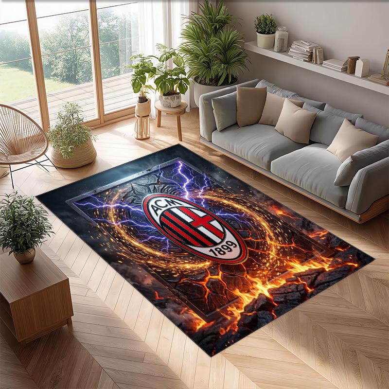 Tappeto in Flanella Stampato AC Milan Antiscivolo Morbido Poliestere Tappeto per Pavimento Tappetino Decorativo da Interno per Camera da Letto Soggiorno Divano Sala Giochi Decorazione Casa