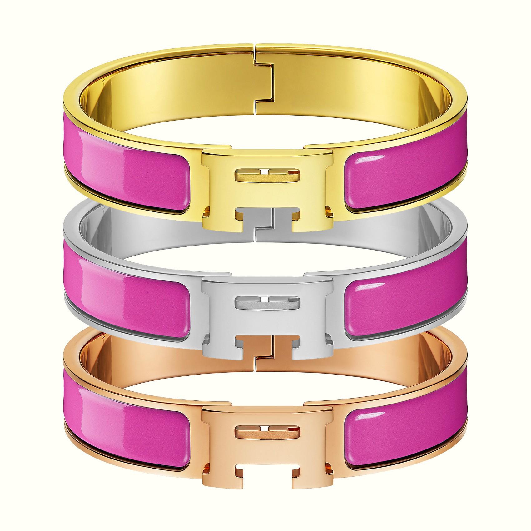 Classico Bracciale in Acciaio al Titanio con Lettera H Smaltata Oro Rosa per Coppie Silver 19cm