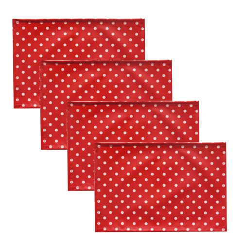 Fabrizm Made In Japan Kids' Placemats (Set of 4), 30x20cm, Vinyl Laminated, Punto Red, 1539-red2