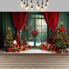 Christmas Red Curtain Decoration Backdrop Winter Snow Scenery Fireplace Santa Claus Photography Backdrop Holiday Party Supplies