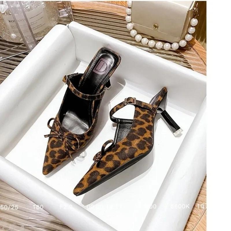 Fashion Women's Shoes 2025 Brand Slip-on Women's High Heels Fashion Leopard Print Office and Career New Belt Buckle Heels Women Zapatos