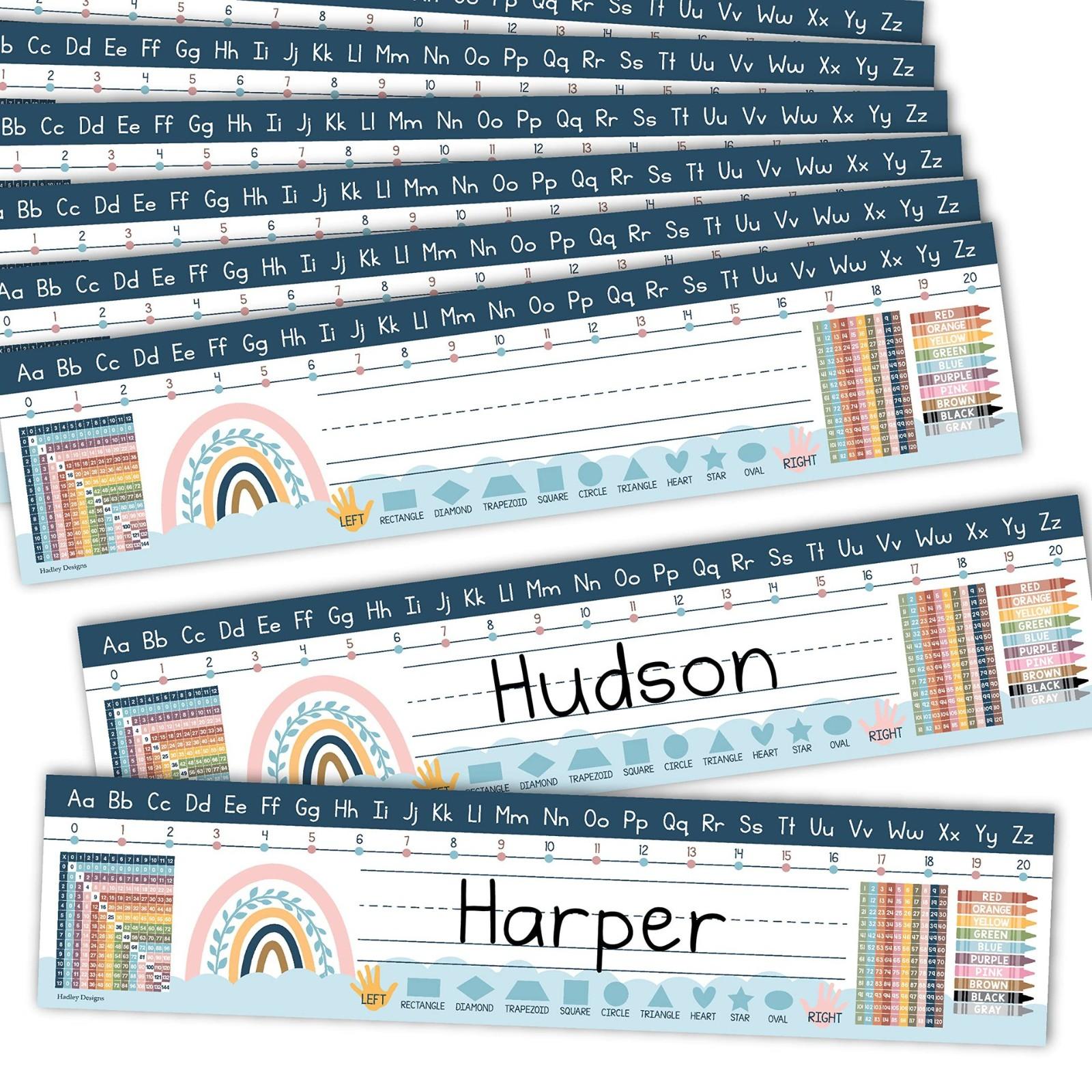 

25Pcs Student Desk Name Tags For Classroom- Boho Desk Reference Nameplates- Traditional Manuscript Name Plates With Cursive Alphabet Multiplication One Size