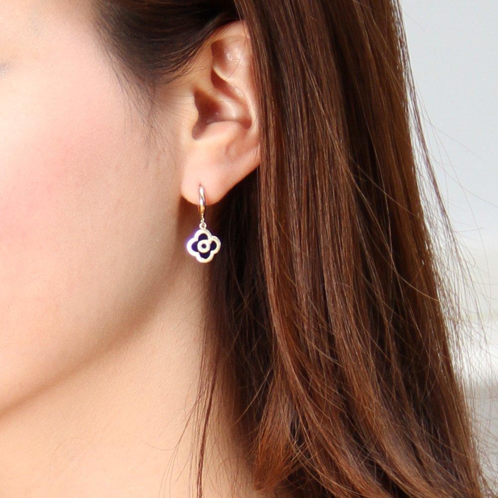 Gift from New York Earrings Onyx 10K Yellow Gold Dangle Earrings Flower Metal Hypoallergenic Gift Women's Women's