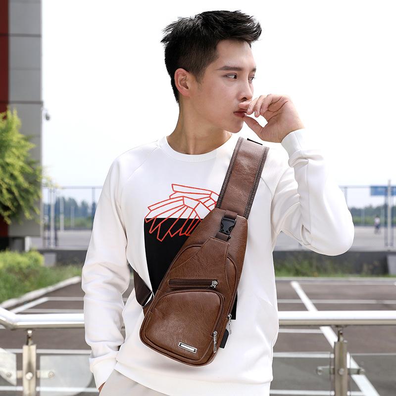 

2025 новая мужская нагрудная сумка USB зарядка мессенджер мужская сумка на плечо маленький рюкзак нагрудная сумка чёрный